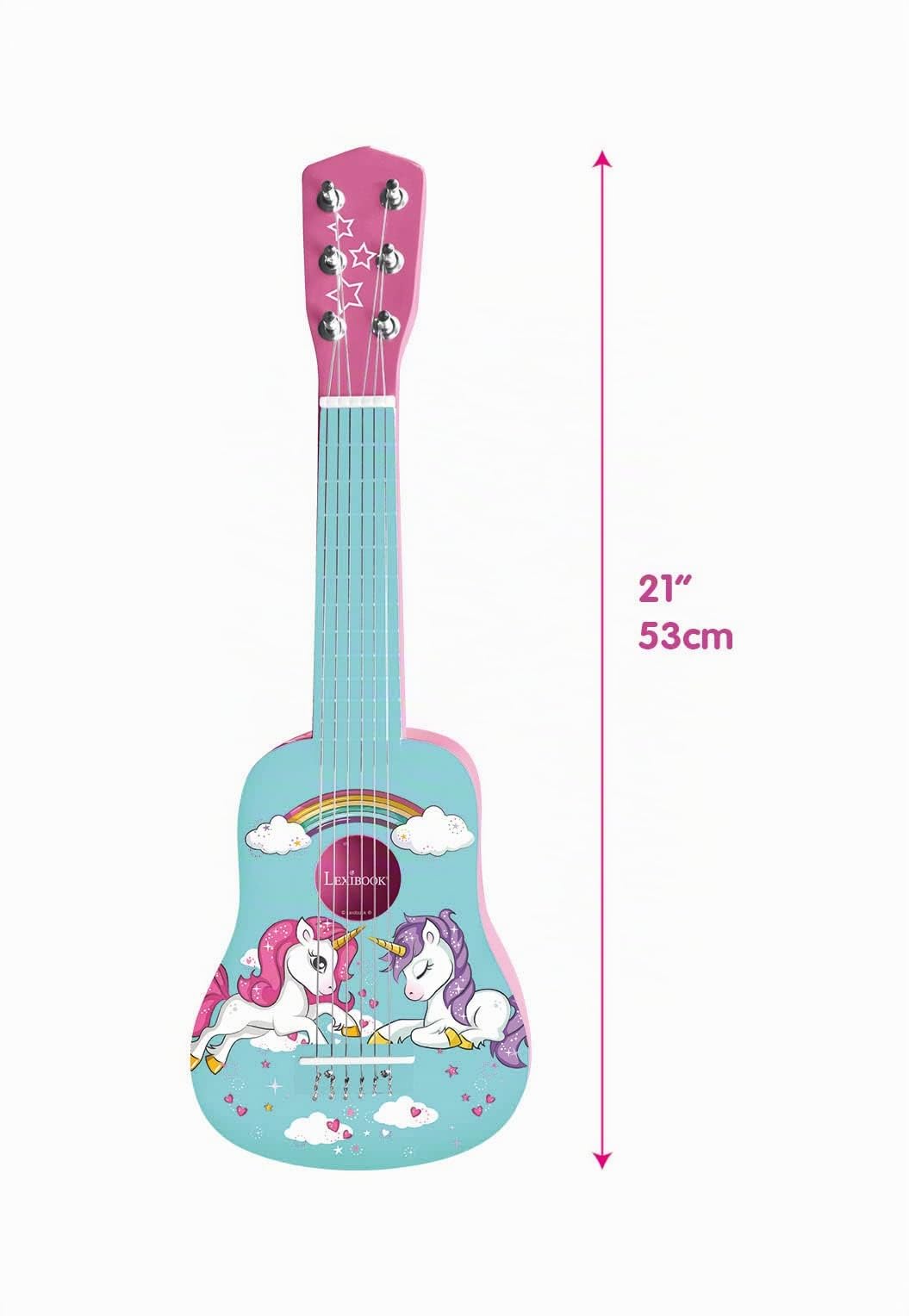 Lexibook, Unicorn Guitare en Bois, K205UNI | 53cm guitare, 6 cordes, guide d'apprentissage inclus, Rose/Bleu