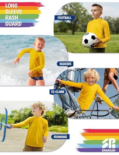 Image of Boys Swim Shirts Long Sleeve Rash Guard Sun Protection UPF50+ T Shirts Rashguard Swimwear Fishing Water ShirtsQuick Dry Cool Beach Sun Shirt for Toddler Kids Ginger Yellow 3T