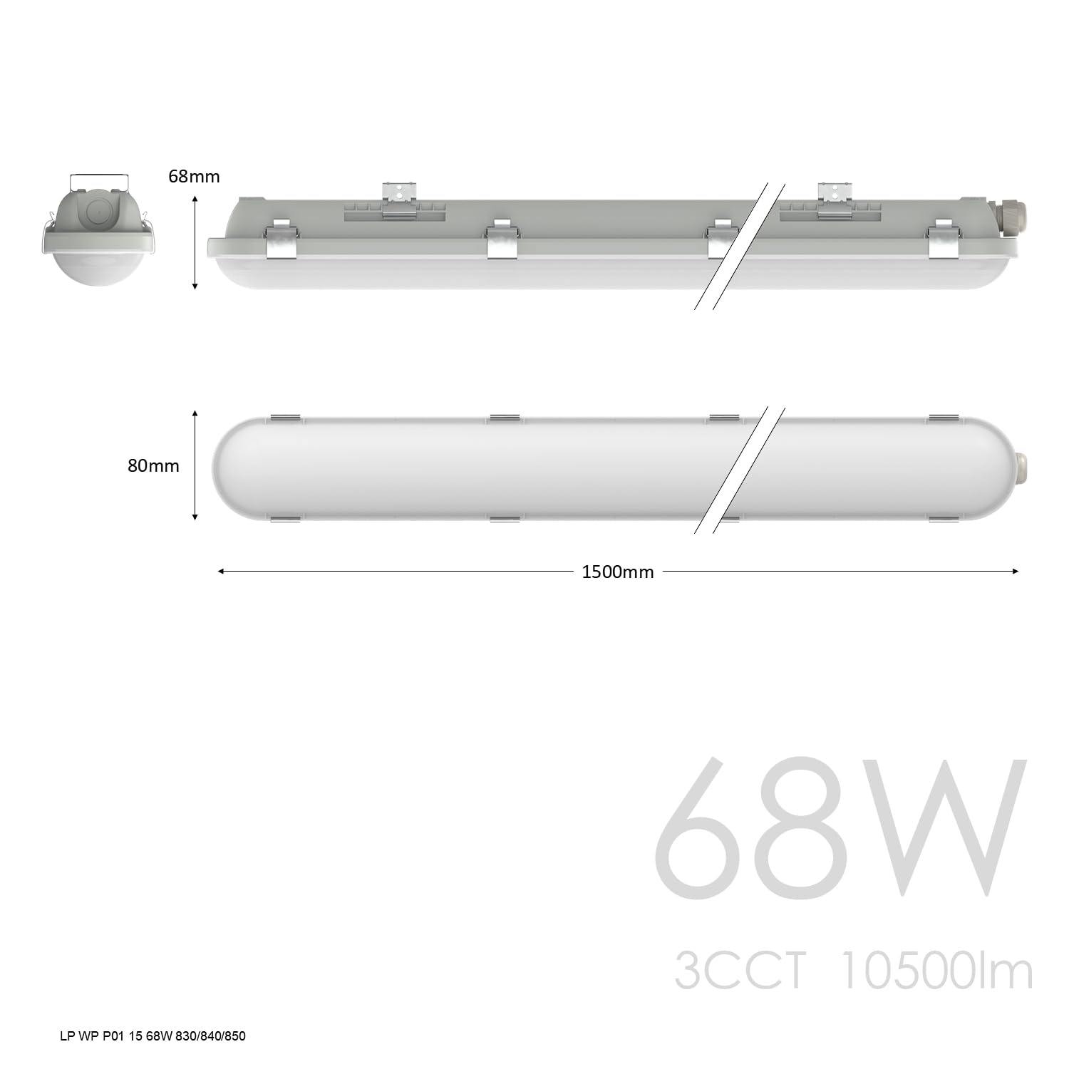 TRAXON LUXPOINT® Pantalla Estanca LED 68W 150cm 150Lm/W CCT Ajustable IP65 IK08 Gris – Luz Industrial Garaje Almacén Taller (68W 150cm CCT)