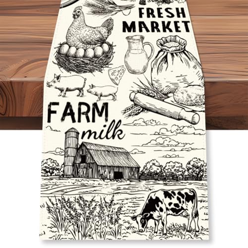 WADORN Camino de mesa de granja de leche de tractor de 72 pulgadas de largo, camino de mesa de casa de vaca, casa de campo, lavable, cocina, comedor, decoración para el hogar, fiesta, boda, decoración