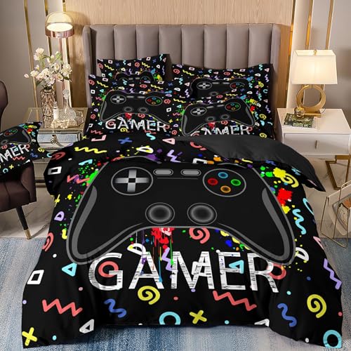 Générique Gamepad Housse de Couette 160x200 Enfant GarçOn Ado Gamer Housse de Couette 1 Personne, Parure de Lit 160x200 Gaming Parure de Lit Enfant en Microfibre avec Fermeture éClair