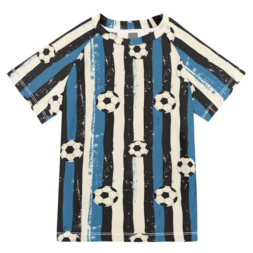 Boys Rash Guard Short Sleeve Swim Shirts for Boys Soccer Stripes Sun Protection 7-8T