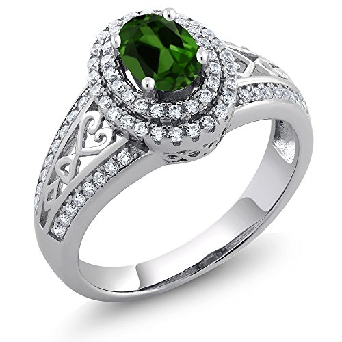 Gem Stone King Halo Engagement Ring For Women | 925 Sterling Silver | Gemstone Birthstone | Oval 6X4MM | Wedding Anniversary Promise Ring | Available In Size 5, 6, 7, 8, 92