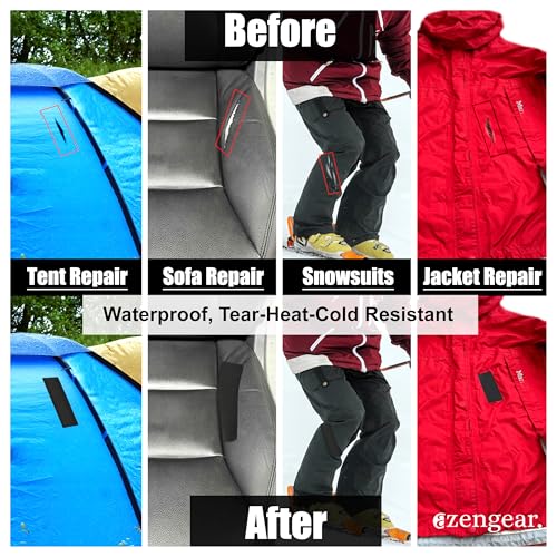 aZengear Repair Patches - Waterproof, Self-Adhesive, Tear-Cold-Heat-Resistant Polyester Fabric to Fix Down Jacket, Puffer, Snowsuit, Shoe, Tent, PVC, Clothing, Upholstery (Black (2 Strips))