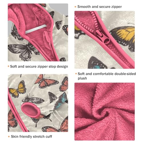 Colorful Butterflies Girls Fleece Jacket Girls Fall Jacket Girl Coats Zip Up Hoodie Children Sherpa Warm Outerwear 2-10T3