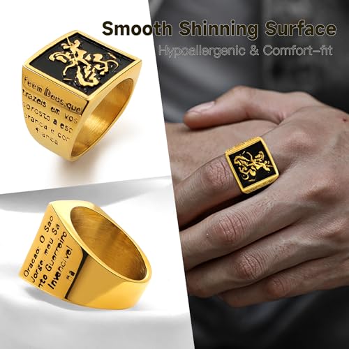 Sanit George Ring for Men 316L Stainless Steel / 18K Gold/Black Sanit George on Horse Slaying Dragon Ring Christianity Religious Amulet Rings Grant you strength and courage Send Gift Box4