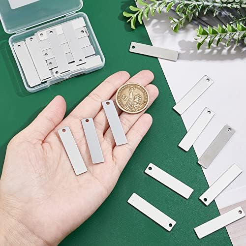 UNICRAFTALE 30pcs Rectangle Blanks Stainless Steel Keyring Blanks Engarving Blank Tag Pendants 40x9x1mm Blank Rectangle Keychain Tags for DIY Keychain Pendant Making, Hole 2mm