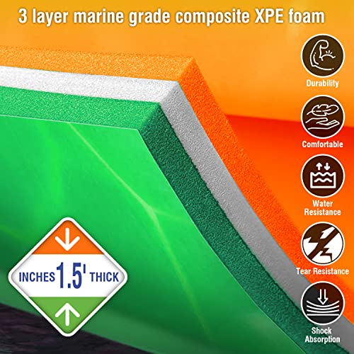 3 Layers XPE Foam Floating Mat Water Mat, 9/12 Ft Tear-Resistant Lily Pad Lilly Pad Water Matt, Lily Pad Floating Swim Mat for Lake, Ocean, Beach, River (Orange, 9Ft X 6Ft)