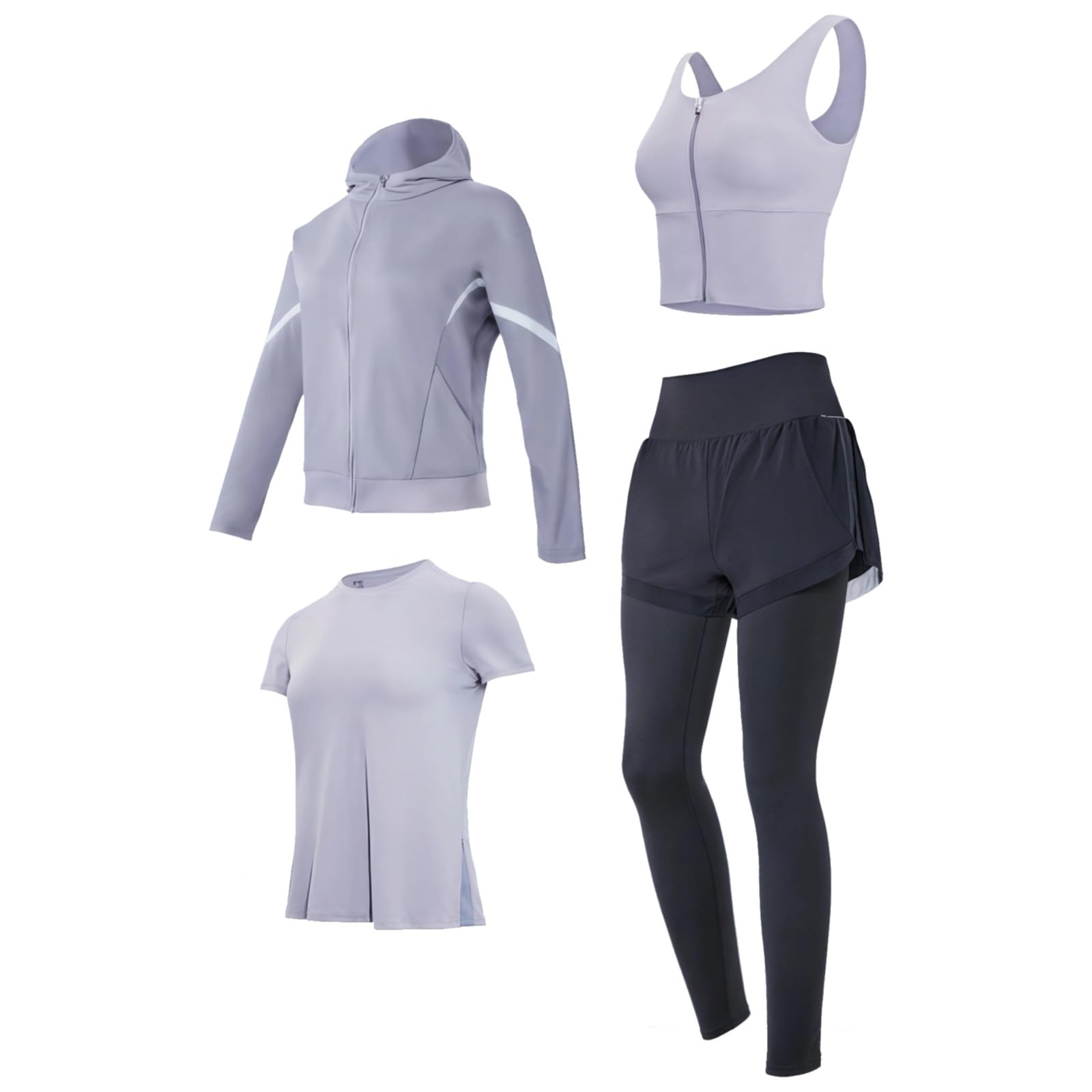 Pilates Yoga 4-Piece Womens Activewear Set Includes Jacket Bra Shorts Pants Black Xxl Breathable And Anti-Pilling Fits 5