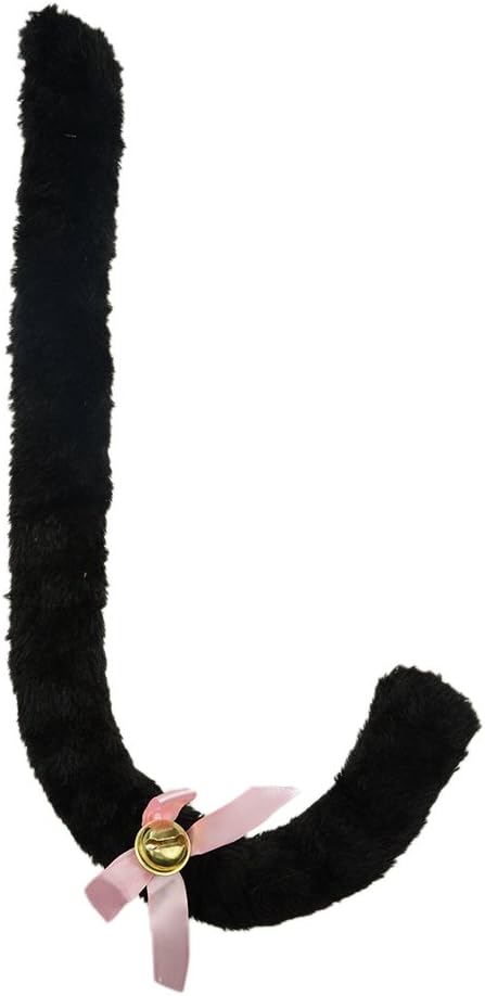 27.5" Long Flexible Plush Cat Tail with Bowknot Bell Party Cosplay Accessories
