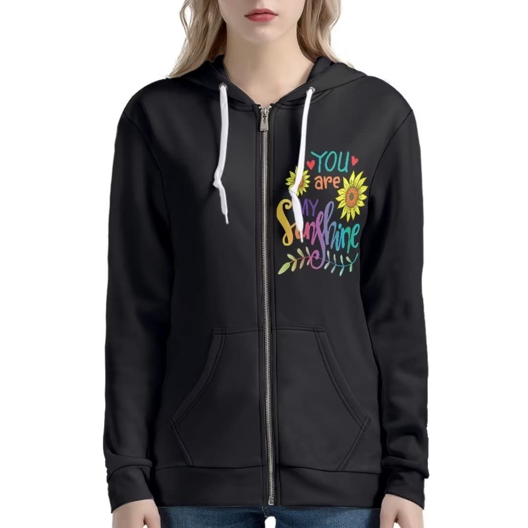 Felpa con cappuccio da donna con tasca con cerniera, mandala, boho, tribale, stampa leopardata morbida casual, Girasoli, XL