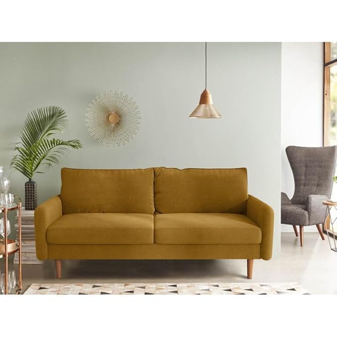 Image of Morrone Velvet Loveseat 3-Seater Sofa, Modern Upholstered Couch for Living Room, Bedroom and Office, Plush Cushion Accent Seating Furniture (Mustard, 3 Seater)