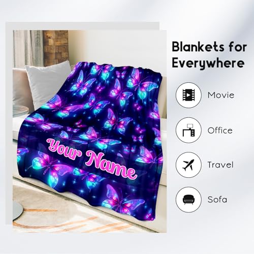 Custom Butterfly Blanket, Cute Soft Throw Gifts for Women, Cozy Flannel Throw Blankets for Couch Office, 60"x80"