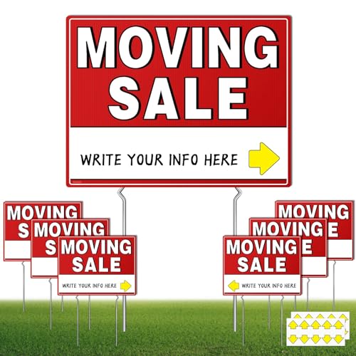 7Pcs WEATHER-PROOF Moving Sale Signs 17 x 13 Double-Sided with Arrow Stickers & Metal Stakes
