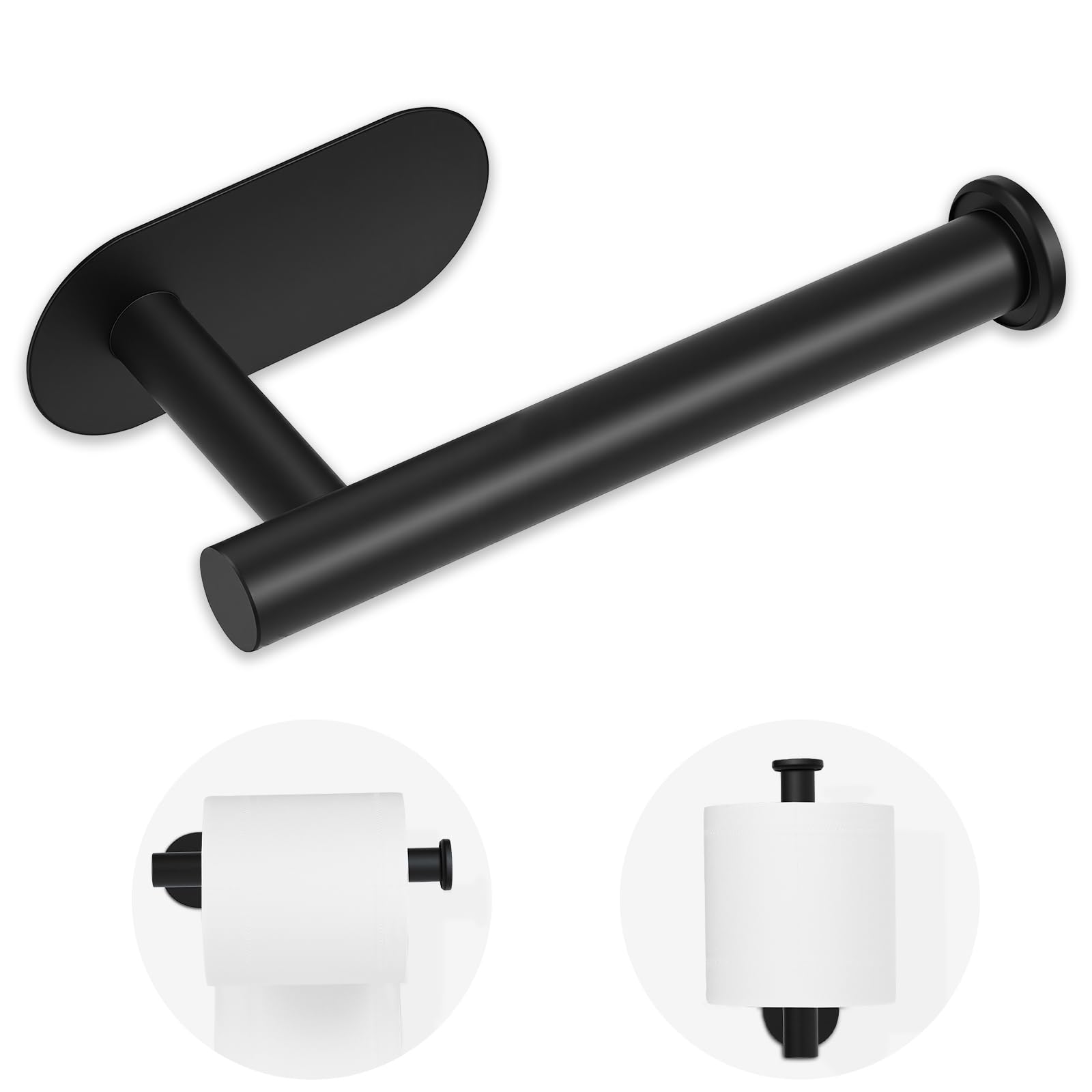2 Pack Toilet Paper Holder, Adhesive Toilet Paper Holder Wall Mount, Premium Thicken SUS304 Stainless Steel, No Drilling Toilet Paper Stand Roll Holder for Bathroom Kitchen RV, Matte Black — Amazon image 9
