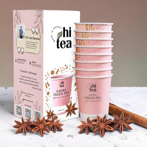 Image of HI TEA Kahwa Green Tea | Just Add Hot Water | Instant Green Tea Cups | 8 Cups /Box