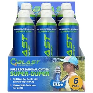 O2 Blast – Portable Oxygen Can, Filled with 99.99% Pure Oxygen in a Can with Breathing Mask for Sports, Travel, and High Altitude Use | On-The-Go Air Support for Hiking and Outdoors – 10L, 6-Pack