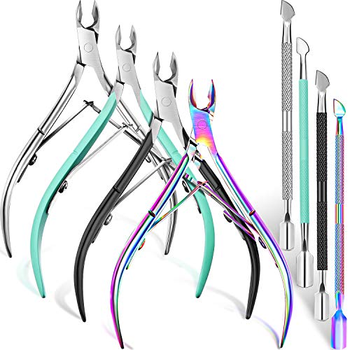 8 Pieces Cuticle Trimmer with Cuticle Pusher, Stainless Steel Cuticle Nipper Cutters Cuticle Clipper Remover Durable Manicure Pedicure Tools for Fingernails and Toenails