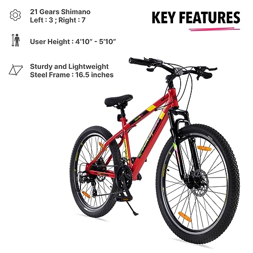 Image of CULTSPORT Cult Dauntless 26 inch Cycle /Bicycle MTB (21 Speed) Gear Cycle for Men /Boys with Front Suspension & Dual Disc Brake Mountain Bike | Ideal for 13+ Years, Red
