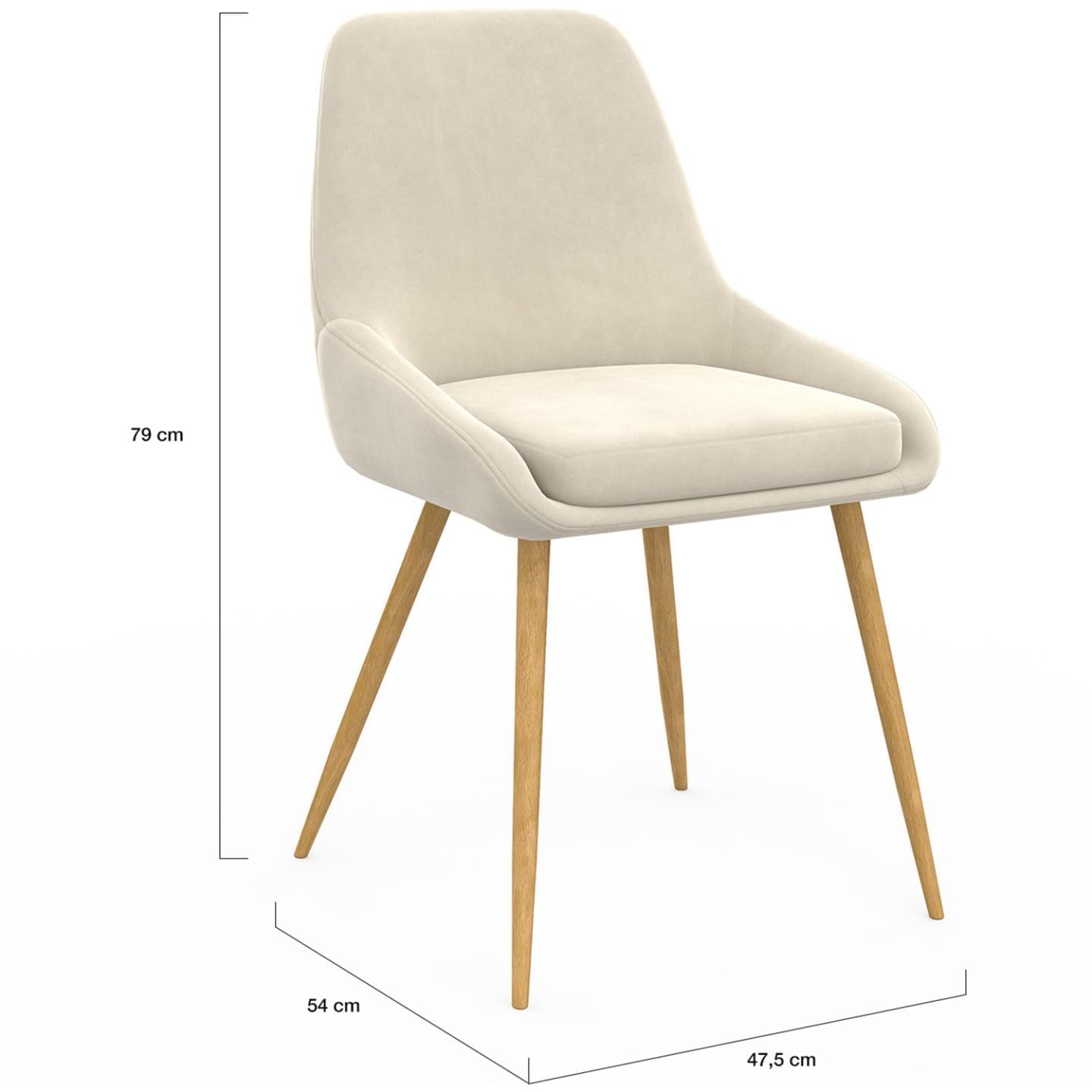 IDMarket THALYA - Juego de 4 sillas de comedor de terciopelo beige y patas efecto madera con reposabrazos