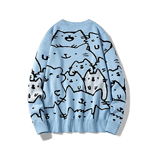 Men's Oversized Cat Sweaters Crewneck Long Sleeve Cotton Cute Pullover Sweaters2