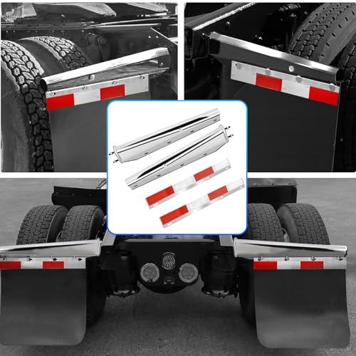Image of Stainless Steel Straight Spring Loaded Mud Flap Hanger Set 2-1 /2 inch Bolt Spacing 30 inch Length with Aluminum Reflective Tapes Fit for Semi Trucks, 2.5 inch Bolt, 2 pcs
