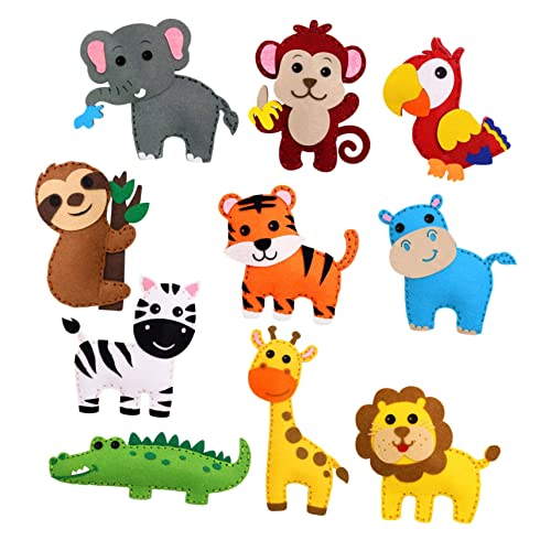 KOMBIUDA 1Set DIY Felt Jungle Animals Crafting Sewing Kit for Adults Educational for Beginners Fun Sewing with Easy Instructions Present for Creative Play