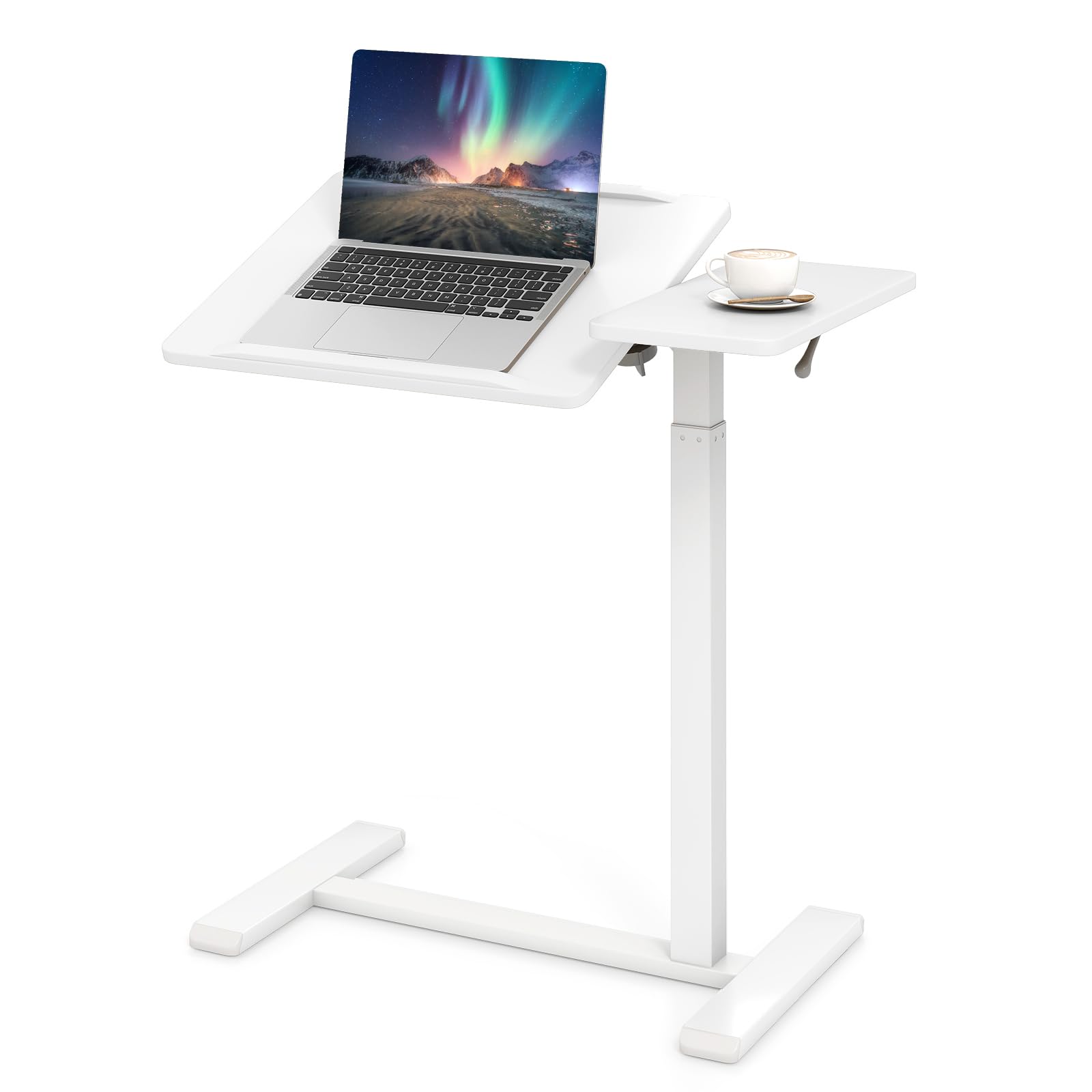 COSTWAY 60 x 40cm/68 x 40cm Mobile Laptop Table, Height Adjustable Overbed C-shaped Tray Table with Wheels & Tilting Top, Rolling Sit Stand Computer Desk Study Workstation (White, 68 x 40 x 105cm)