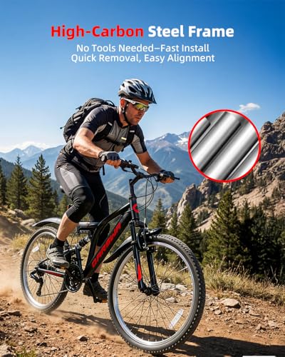 QARSWA 24 Inch Mountain Bike for Men & Women, 21-Speed Full Suspension MTB, High-Carbon Steel Frame, Quick Release Front Wheel, Dual Fenders, Easy Assembly, Trail & Commuter Bicycle,Black