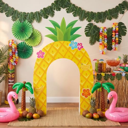 Image of Funrous Pineapple Door Banner Under The Sea Party Decor Yellow Cartoon Porch Banner Pineapple Door Sign Set Summer Photo Booth Props Backdrops for Birthday Baby Shower Outdoor Indoor Decorations