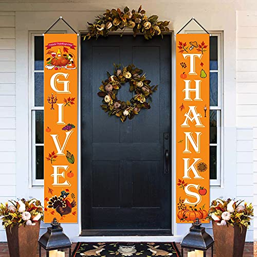 Banner zum Aufhängen mit der Aufschrift „Give Danke“ für Veranda, Herbst-Kürbis, Ahornblatt, Hintergrund, Flagge, Herbsternte, Willkommensbanner für Zuhause, Hof, Erntedankfest, Party-Dekoration Cover