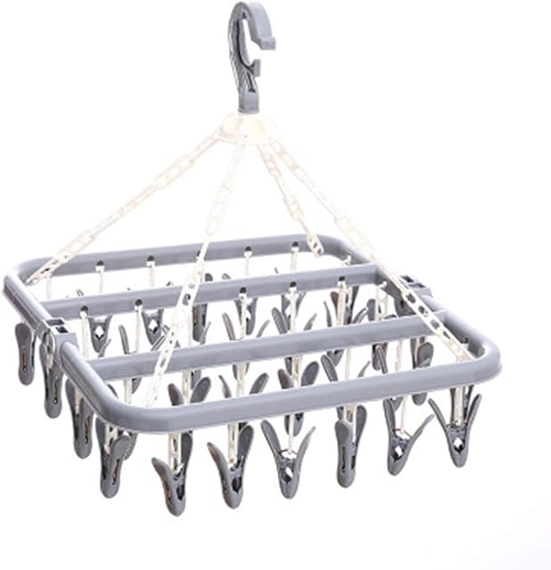 Xzbnwuviei Foldable Plastic Windproof Drying Rack,Foldable 32 Peg Windproof Clothes Hanger Dryer Washing Line Airer Clothes Underwear Socks Pants Hanger Household Storage Collection Appliances
