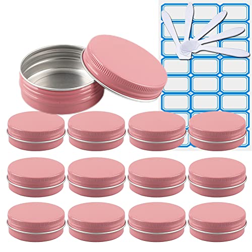 ZEOABSY 20 Stück Leere 30 ml Rund Rosa Aluminium Cremedose Schraubdose Alu-Tiegel Dosen mit Schraub-Deckel 5ml Blechdosen Aludose für Kosmetik Kerze Salben mit 5X Löffel 1x Etikette