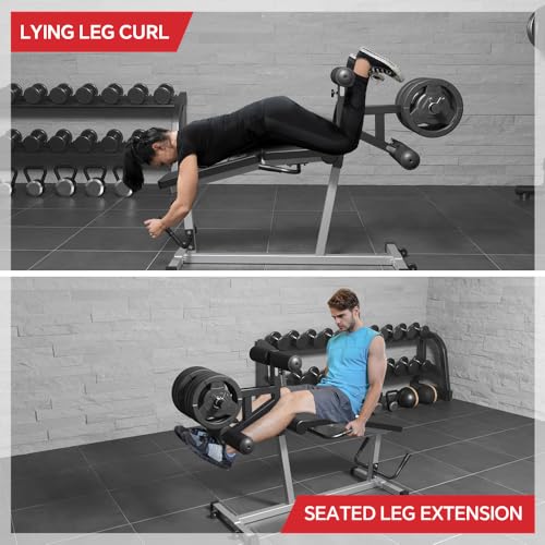 Image of Leg Extension and Leg Curl Machine,Seated Leg Extension and Lying Curl Machine for Home Gym,Leg Press Bench Fit for Both 1'' and 2'' Weight Plates
