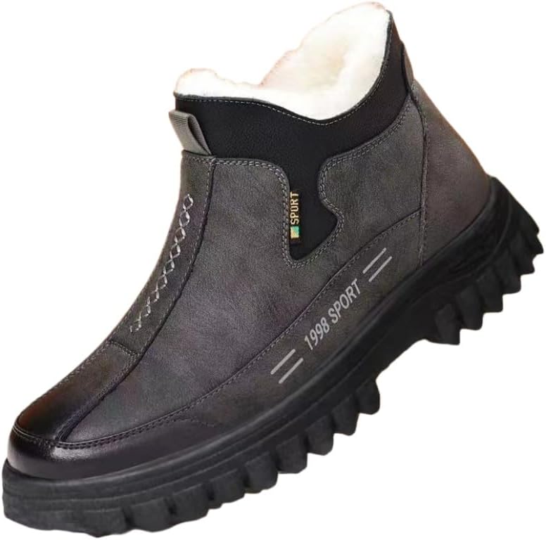 Winter thick and warm anti-slip leather snow boots for men, suitable for casual outdoor activities, commuting and daily wear, cotton shoes