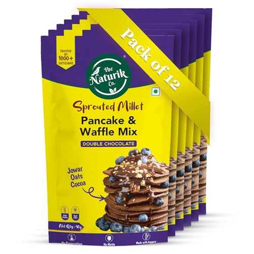 Image of The Naturik Co. Millet Pancake & Waffle Mix - Double Chocolate, 40g x 12 | No Maida | No Sugar | Made With Jaggery | Millets Powered | High Protein & Fiber |100% Vegan| As Seen On Shark Tank