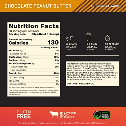 image for Optimum Nutrition Gold Standard 100% Whey Protein Powder, Chocolate Pe