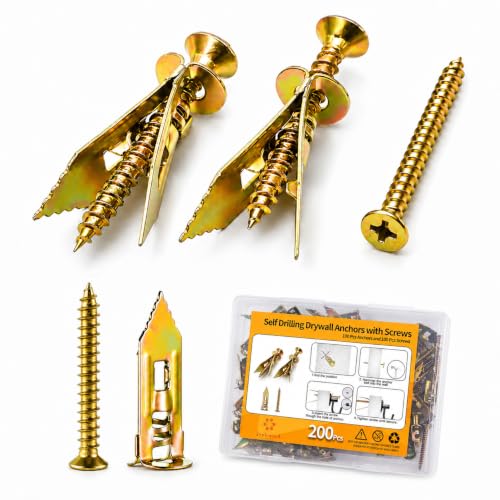 Image of Jyphorixal 200 PCS Self Drilling Drywall Anchors with Screws Kit, Heavy Duty Metal Wall Anchors for Drywall, Sheetrock Anchors 0.47x1.18inch with Screws, No Drill Dry Wall Anchors and Screws Kit
