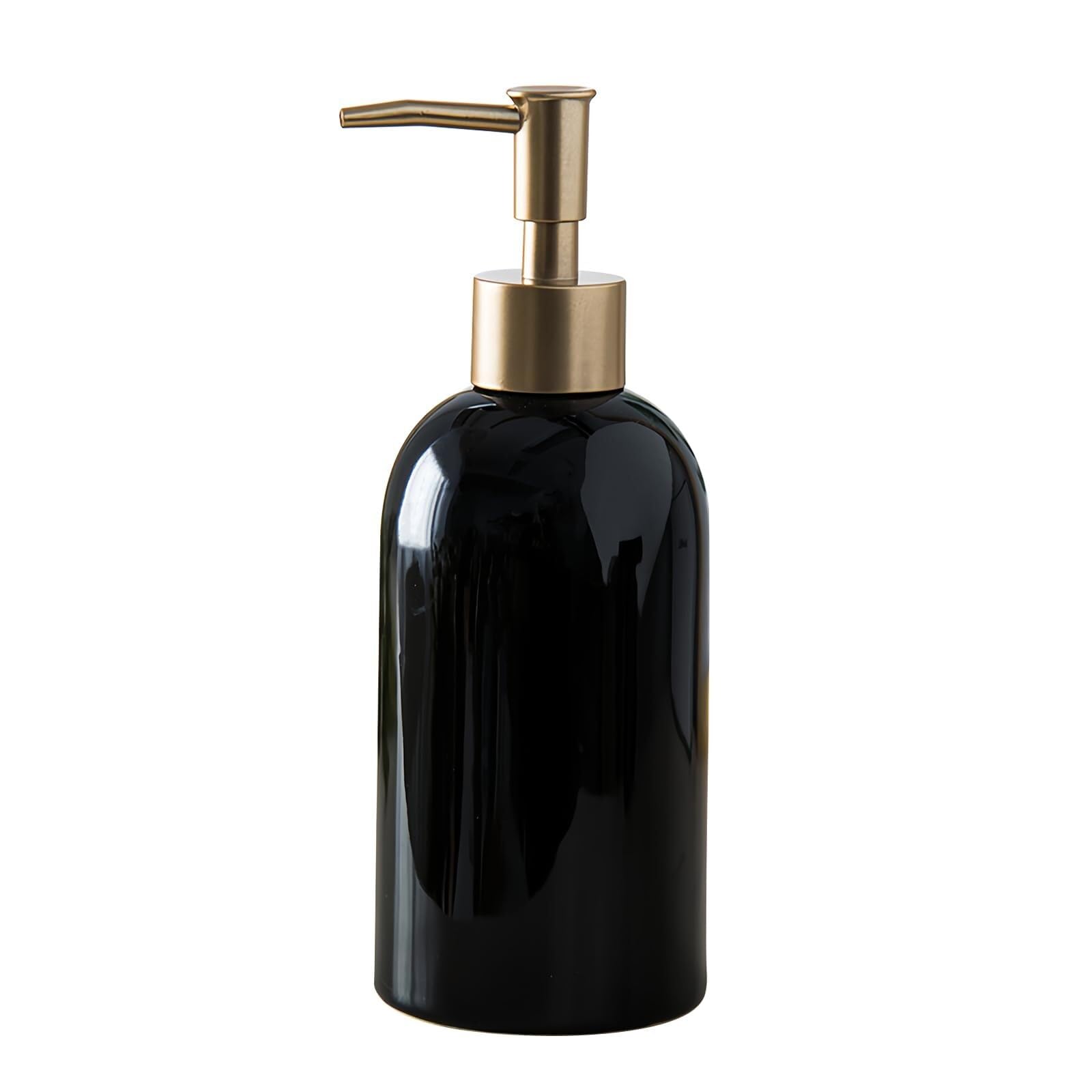 Yofab Black Countertop Ceramic Soap Dispenser 400Ml Lotion Bottle With Pump For Barthroom Kitchen Vintage Bathroom Decor(Black)