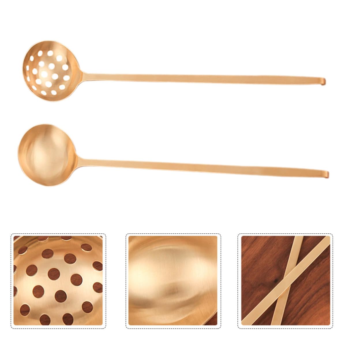 Kichvoe Set di 2 Cucchiai da Zuppa Manico in Ottone, Cucchiai Scolapasta per Banchetto, Presa Comoda e Resistente per Cucina Domestica