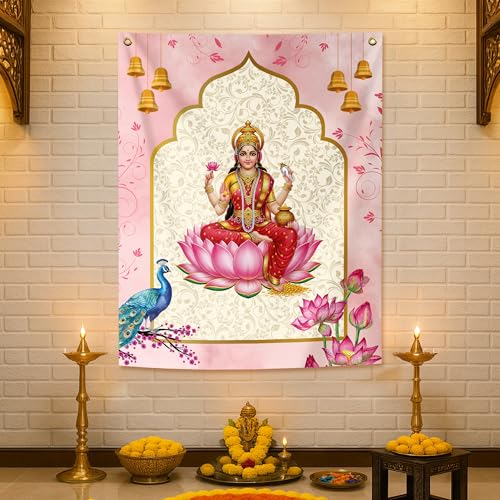 Image of Special You Diwali Decoration for Home with Laxmi (5x4Ft) Back Drop Curtain for Decoration, Home Decor for Living Room, Wall Decor Items, Curtains for Living Room Decorations