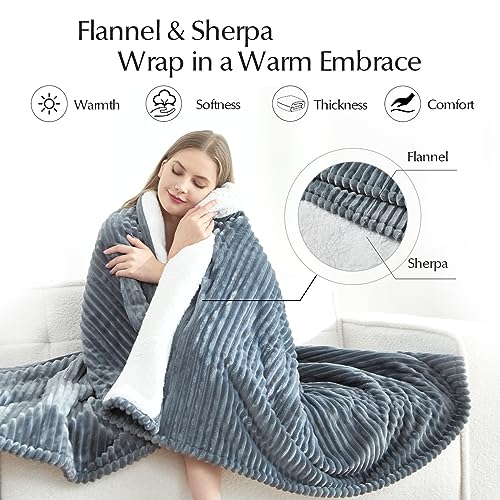 Electric Heated Twin Flannel Blanket, Auto Safety System, 6 Heating Levels, 10 Hour Auto-Off, 62"x84", Dark Grey