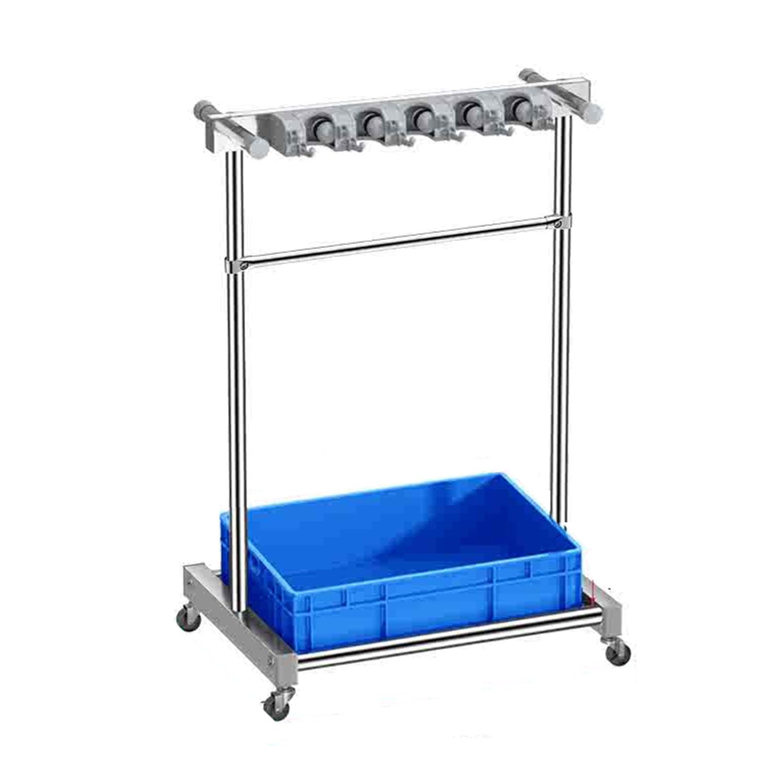ASerZenith Broom Mop Rack - Floor Standing Storage With Hooks & Slots For Wet Mops - Removable Cleaning Supplies Tool Cart(Blue-122X67X50Cm)