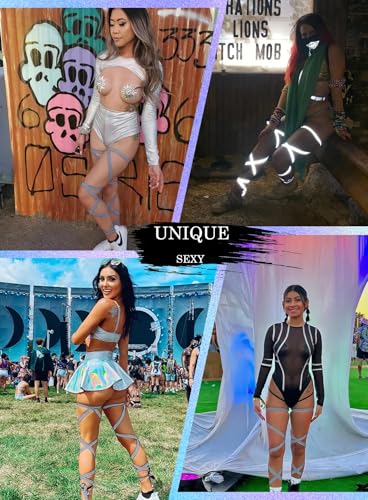 Image of Ella Lust Reflective Rave Leg Wrap for Women - Adjustable Holographic Glow Straps Music Party Accessories EDC Concert Outfits