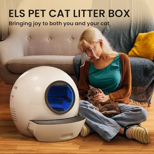 ELS PET Self Cleaning Litter Box for Multiple Cats with 2 Pack Litter, Automatic Cat Litter Box Self Cleaning 60L Large Box, Spaceship Self Cleaning Cat Litter Box App Control & Odor-Free