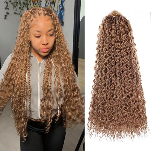 ZRQ 9 Packs Senegalese Twist Crochet Hair Boho Island Twist Crochet Hair 24 Inch Pre Looped Synthetic Braiding Hair with Curly Ends for Girl 27#