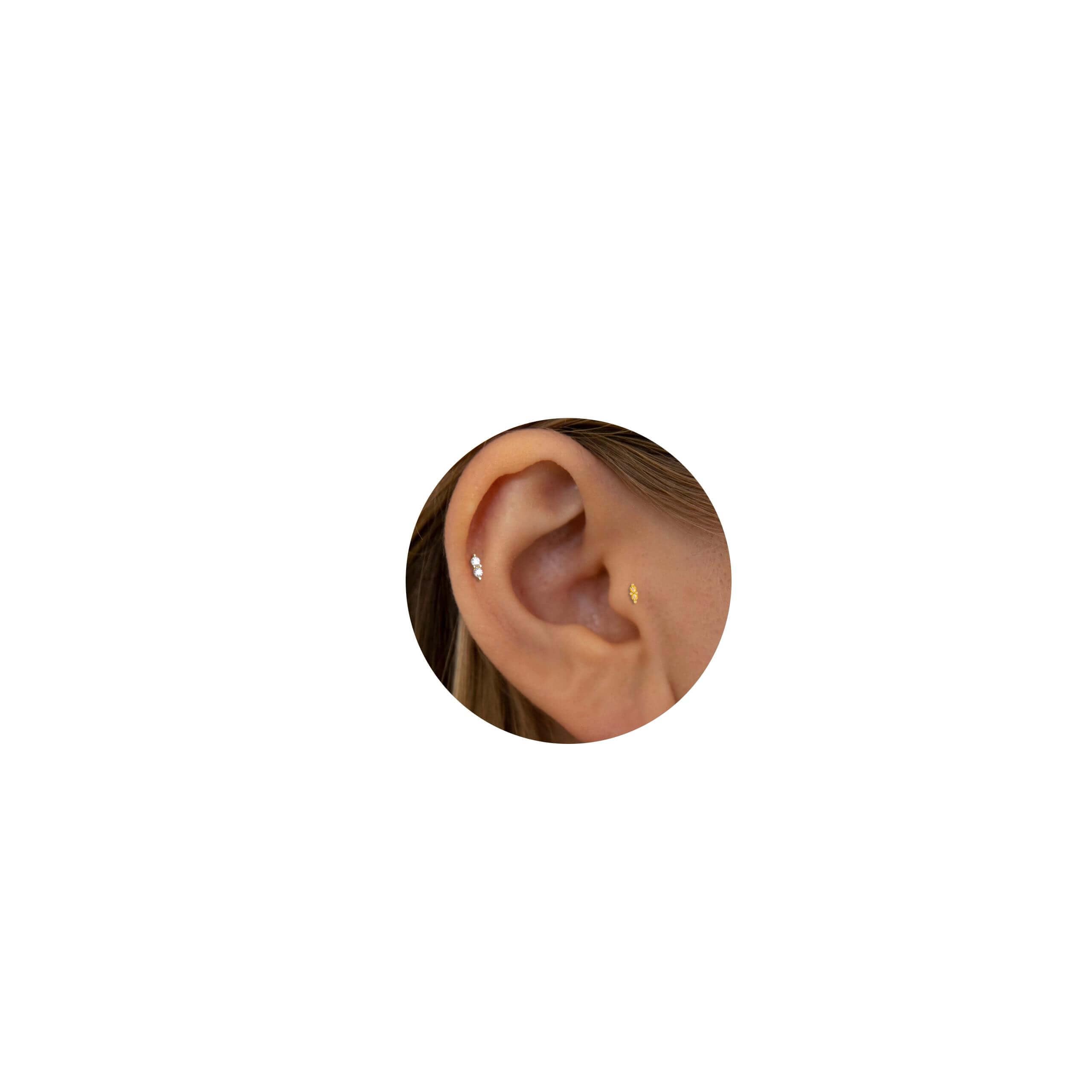 NONTAI2mm Tiny CZ Stud Earrings,16G/18G/20G Birthstone Flat Back Earrings for Women Girls Conch Cartilage Helix Tragus Stud
