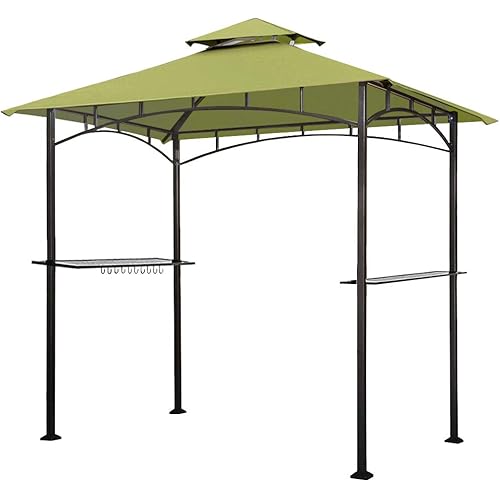 Eurmax 5x8 Grill Gazebo Shelter for Patio and Outdoor Backyard BBQ's, Double Tier Soft Top Canopy and Steel Frame with Bar Counters, Bonus LED Light X2(Macaw Green)