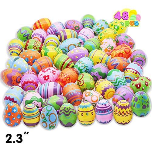 JOYIN 48 Pcs Plastic Printed Bright Easter Eggs 2.3" Tall for Easter Hunt Basket Stuffers Fillers, Classroom Prize Supplies - Image 4