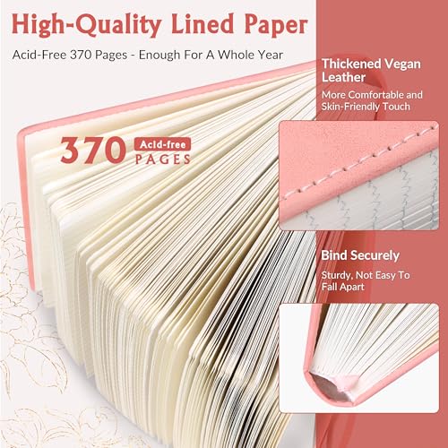 Lined Hardcover Notebooks For Work,370 Pages Leather Travel Journal For Women Men,Daily Journaling Notebooks For Note Taking,Lay Flat Note Books For Work,Blank A5 Journal Notebook Diary,College Ruled Notebook Journal For Writing,5.7"×8.4"(Pink) - Image 4